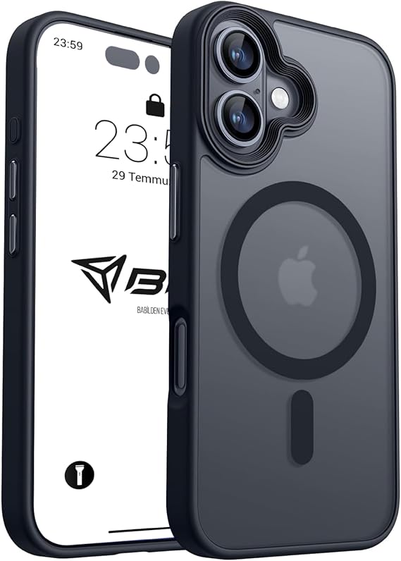 Case for iPhone from Babylon Camera Protected Matte Transparent Color Case with Magsafe Wireless Charging Feature (iPhone 16 Plus Black)