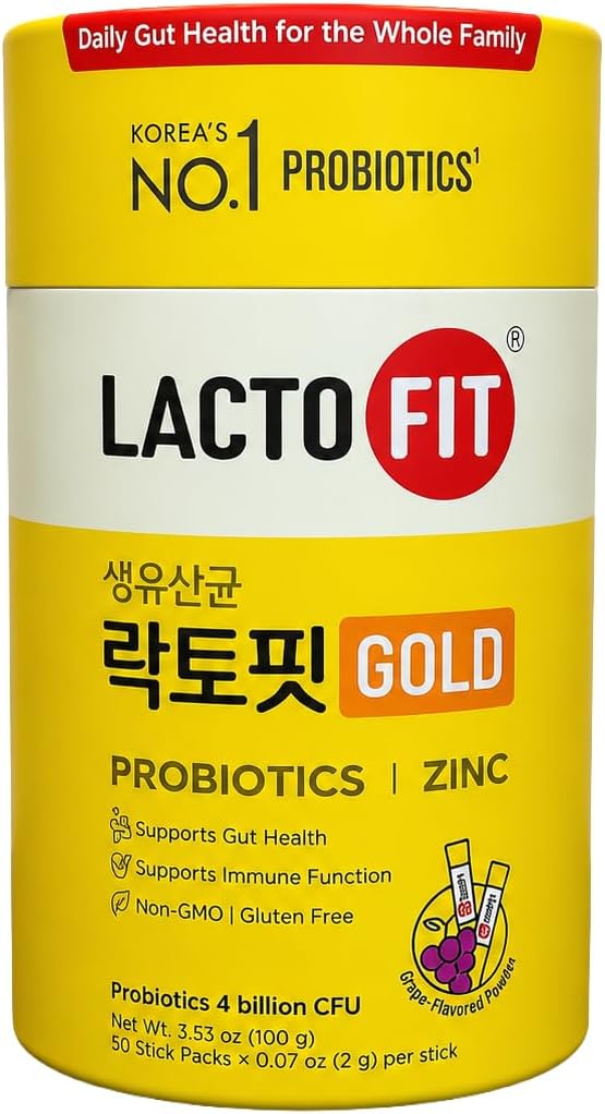 LACTO-FIT Chongkundang Healthcare Gold Probiotic 50 Pack Powder Sticks Multi Strain Daily Probiotics with Prebiotics and Postbiotics for Everyday Wellness