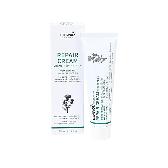 GEHWOL Repair Cream Intensive Care for Very Dry, Damaged Skin, Deep Skin Barrier Repair, 2.6 oz / 75 ml