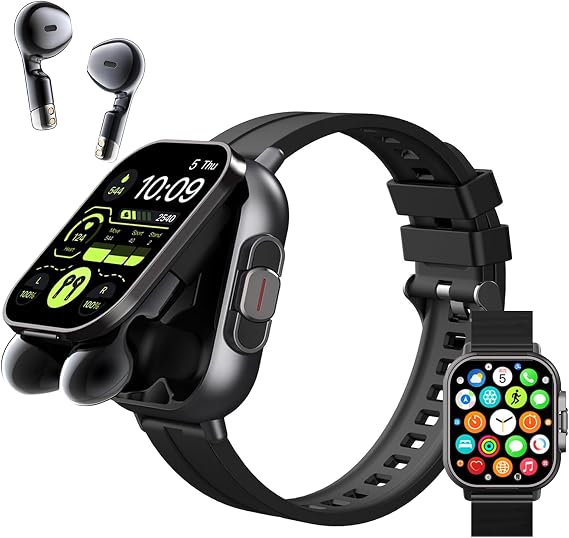 Smart Watch with Earbuds, 2.01" HD Screen Fitness Watch, 2 in 1 Smartwatch with 100+ Sport Modes Fitness Tracker, Sleep/Heart Rate/Monitor Pedometer for iOS & Android, Black