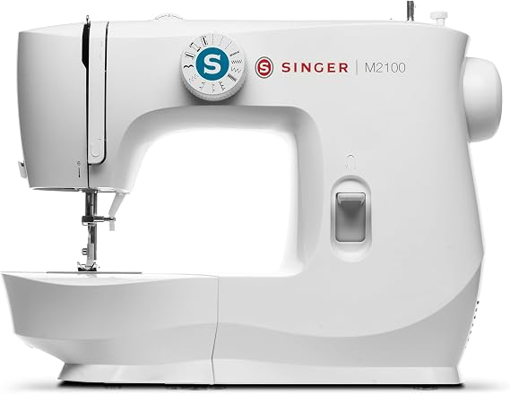 SINGER M2100 Lightweight Compact Sewing Machine with Accessory Kit | 8 stitches deliver 63 applications, easy 4-step buttonhole, LED tight, for garments, mending alterations, crafts, home decor