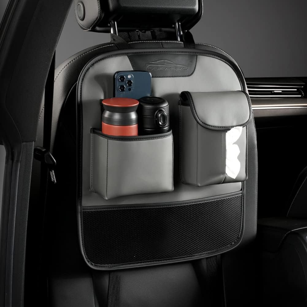 Car Backseat Organizer,Hanging Car Storage Bag with Metal Hooks,Car Travel Accessories,PU Leather Material,Compatible with Most Vehicles,Inner Car Accessories