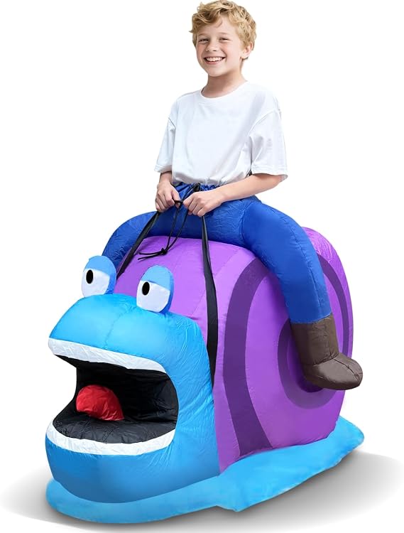 Camlinbo Blow Up Halloween Party Costume, Funny Inflatable Costumes for Kids Boys Girls Ride On Snail Costume, Animals Blow Up Costume for Halloween Dress Up Cosplay Party
