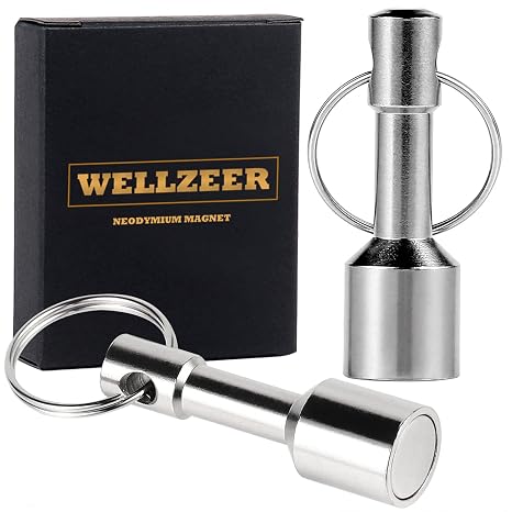 Keychain Magnet for Testing Brass, Pocket Magnets for Purse with Strong Magnetic Rare Earth Neodymium,Gold,Silver, Jewelry, Metals Test Magnet and Hanging Keys Holder WELLZEER (2PACK-D15mm-Silver)