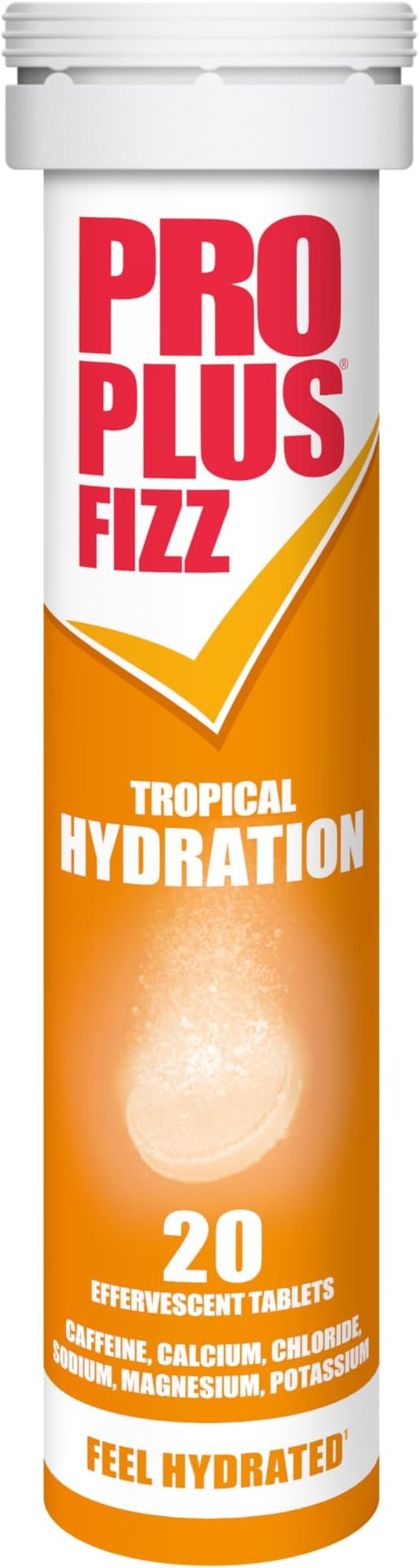 Pro Plus Fizz Hydration - 20 Effervescent Electrolyte Tablets | Tropical Flavour - Potassium, Sodium, Chloride, Calcium, Magnesium and Caffeine - Feel Hydrated
