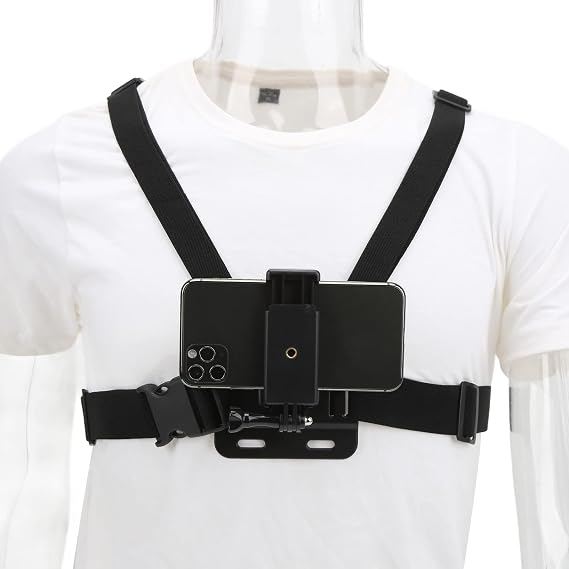 Mobile Phone Chest Mount Harness Strap Holder Outdoor Live Mobile Phone Chest Strap Harness Mount Cell Phone Clip, Elastic and Adjustable, Chest Strap Mount for Smartphones and Action Camera
