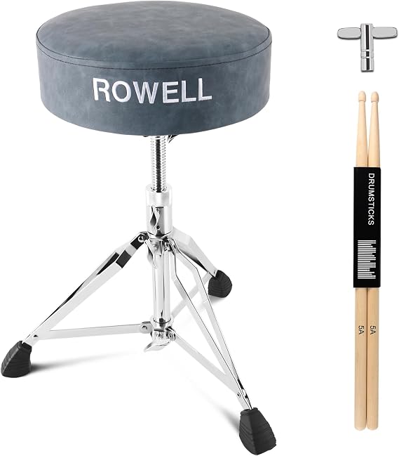 ROWELL Drum Throne Adjustable Drum Stool Lightweight Drum Seat Soft Drum Stools Electric Drum Throne Max Weight 330Lb Drum Set Stool Textured Blue Drum Thrones for Kids Adult Women Drummer