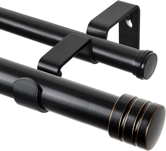 TONIAL 1 Inch Double Curtain Rods for Windows, 36 to 72 Inch, Black | Heavy Duty Dual Drapey Rod, Decorative Adjustable for Windows 24 to 68 In, with Classic Finial, 33lbs Weight Capacity