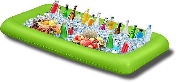 Inflatable Serving Bar, Salad Buffet Tray with Drain Plug Mesh Food Cover Food Drink Containers and Inflator for Ice Supplies Party Camping Summer Picnic (Green)