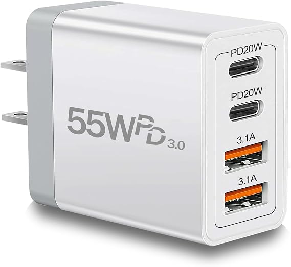 USB C Charger 55W USB C Charger Block, 4 Port Type C Fast Charging Block