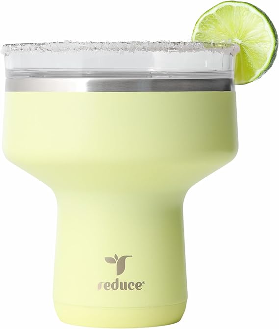 REDUCE Saltini 16oz Margarita Tumbler - Insulated Cocktail Glass with Lid | 360 sippable martini glass alternative, keeps drinks cold for 10 hours, Lemon Luau,saltable splash-proof lid,cocktail tumbler