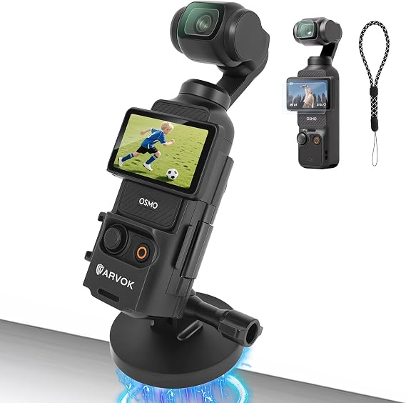 ARVOK Magnetic Mount Stand Compatible with DJI Osmo Pocket 3, Pocket 3 Accessories Adapter, Strong Magnetic Desktop Mount, 180 Adjustable Handle with Cold Shoe, Black