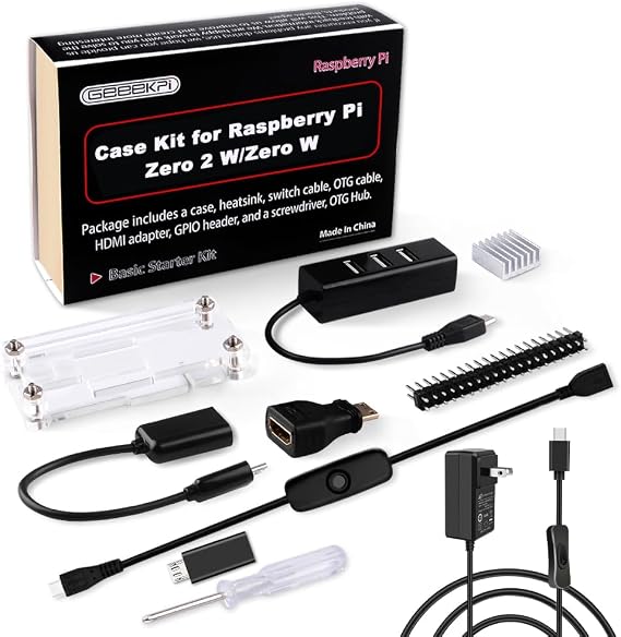 GeeekPi Raspberry Pi Zero 2 W Case Kit Raspberry Pi Zero 2 W Case, Power, Heatsink, 20Pin GPIO Header, 4-Port USB Hub, On/Off Switch Cable for Pi Zero 2 W/Pi Zero Zero