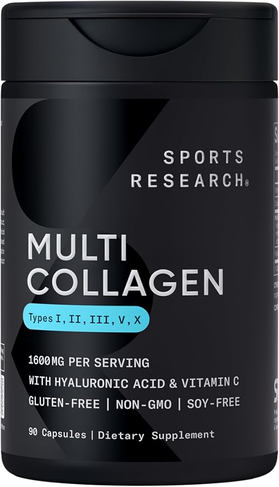 Sports Research Multi Collagen Peptides w/Hyaluronic Acid, 90 Count