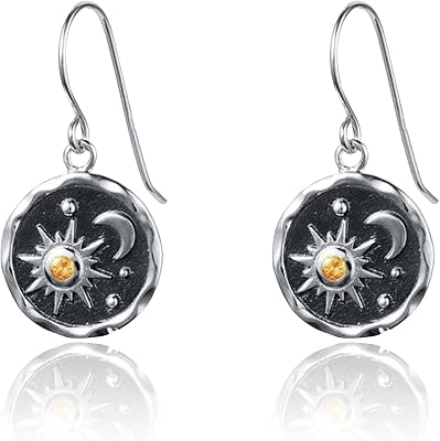 KaFu Retro Boho Sun and Moon Drop Dangle Earrings Unique lightweight Handmade Antiqued goldsilver Round coin Earrings for Women Girls Jewelry