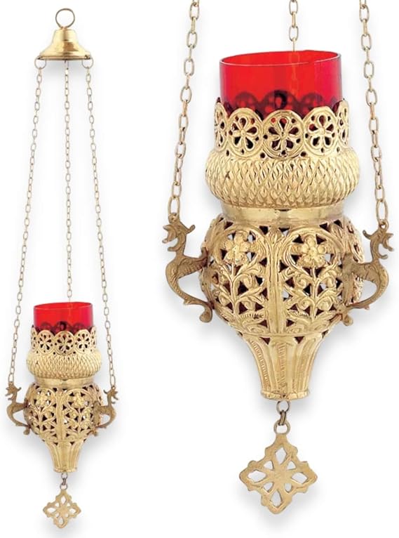 Brass Hanging Oil Vigil Lamp - Home Altar or Church Use