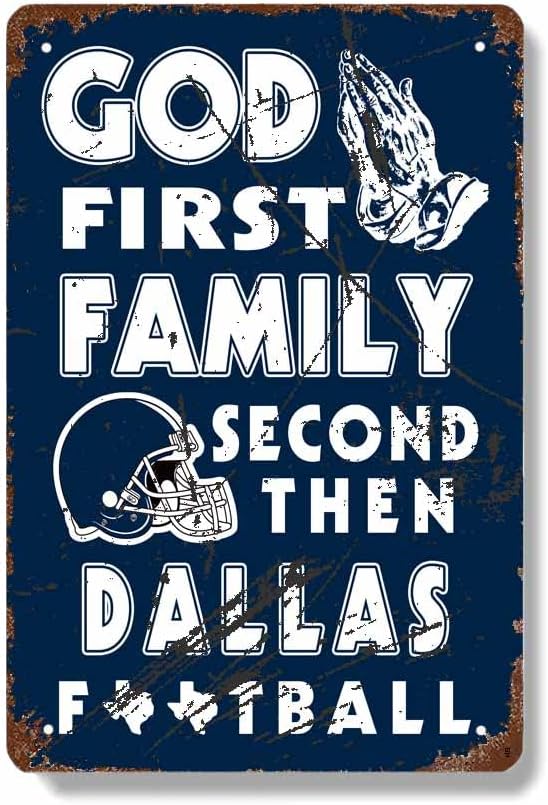 Vintage Sports Metal Tin Sign 8x12in(20x30cm) - American Football God First Family Second Then Football - Retro Poster for Fans Gift, Bar, Cafe, Restaurant Wall Decor Art-DC03 (Pewter) (Pewter)