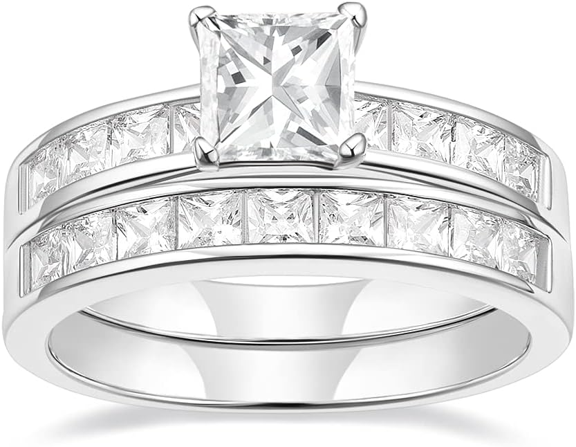 Mameloly 1.2ct Engagement Rings for Women Princess Cut Bridal Set Cubic Zirconia Wedding Rings Band Set Size 4-12