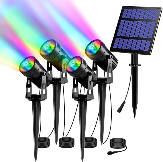 T-SUN Solar Landscape Spotlights, RGB Solar Powered Garden Spike Lights