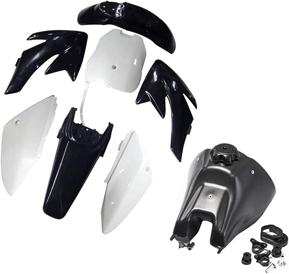 Plastic Fairing Kit Body Fender Parts & Gas Tank With Cap for CRF70 CRF 70 Dirt Pit Bike (4Black+3White)