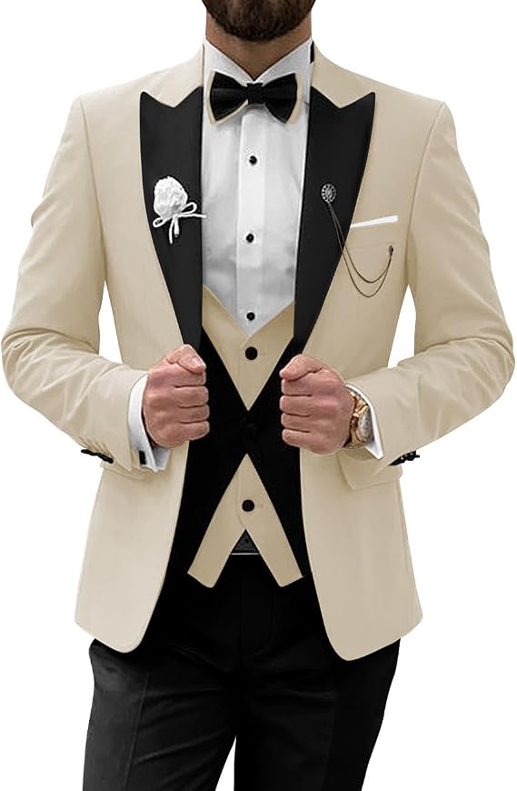 SHUZHXLZANGY Men's Tuxedo Suit 3 Piece Suits for Men Slim Fit Wedding Prom Tuxedo for Men Formal Business Suit