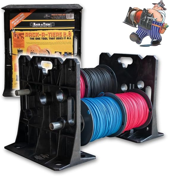Rack-A-Tiers 2.0 Wire Dispenser Cable Reel Rack, Electrician Wire Spool Caddy, Multi Reel Wire Dispenser, Spool Rack, Wire Spool Caddy, 300 lb Capacity (#11480)