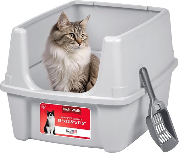IRIS USA Large High Sided Cat Litter Box, Scatter Shield