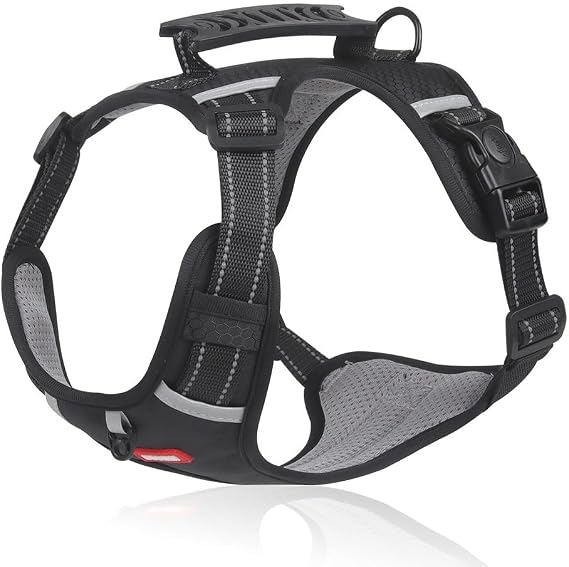 No-Pull Dog Harness Reflective Adjustable Vest-Style Dog Harness with Handle Soft Breathable Padding for Small Medium and Large Dogs (Black, L)