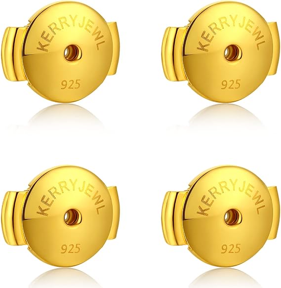 14K Gold Plated Locking Earring Replacements for Diamond Studs, 2 Pairs 925 Sterling Silver Secure Hypoallergenic No Fading Comfort Earring Backs(Gold)