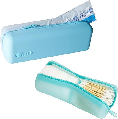 Disposable Daily Contact Lens Travel Case Organizer & Cotton Round Swab Travel Case Blue Bundle