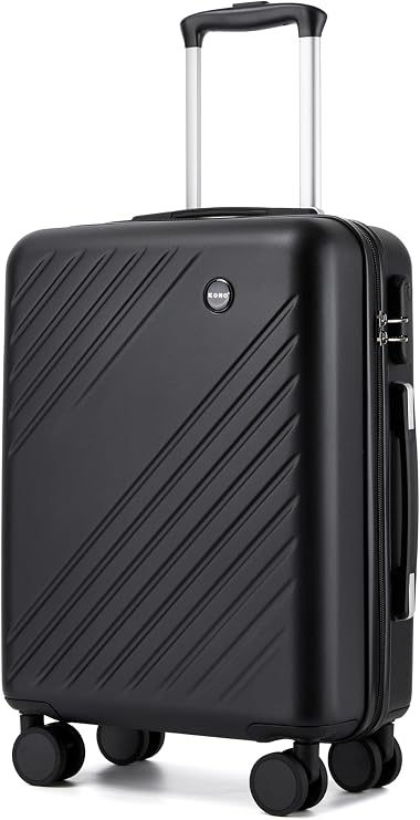 Kono Cabin Suitcase 55x40x20cm, Lightweight Carry On Luggage with 4 Wheels | ABS+PC hard shell, spinner wheels, for weekend trips, short breaks and cabin travel, black