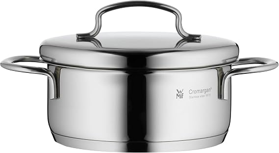 WMF Mini Derin Tencere, 12 cm, 0,7 L, Metal Kapaklı, İndüksiyon Uyumlu, Cromargan® Yüksek Kaliteli Parlak Paslanmaz Çelik, Üst Üste Saklanabilir
