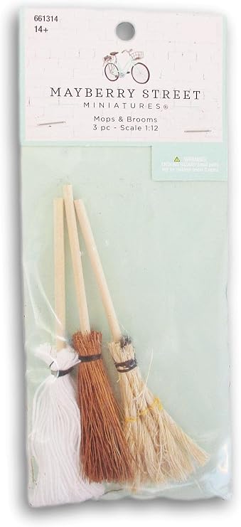 Dollhouse and Craft Miniatures - Mop and Brooms - 3 Count - Scale 1:12