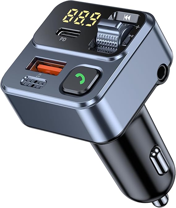 KAIY FM Transmitter Bluetooth Car Adapter, Car Radio Bluetooth Transmitter HandsFree Calling Music Player, FM Radio Adapter 42W Type-C Fast Charging, Support USB Drive