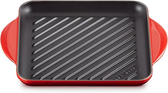 Le Creuset Enameled Cast Iron Square Grill, 9.5", Cerise