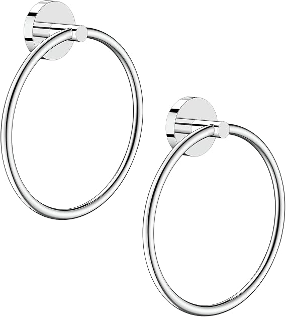 Hand Towel Holder Screw-in Mirror Silver Towel Ring for Bathroom Wall Stainless Steel Towel Hanger Round Towel Racks for Bathroom Decor and Accessories, 2 Packs