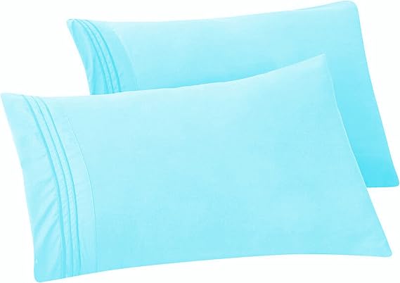 Elegant Comfort Solid Pillowcases 1500 Premium Hotel Quality Microfiber - Smooth Weave, Wrinkle and Stain Resistant, Easy Slip-On, 2-Piece Set, Standard/Queen Pillowcase, Aqua