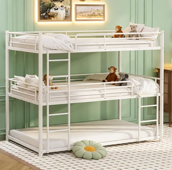 Bellemave Twin Triple Bunk Beds for 3 People, 3 bunk beds for Kids/Adults/Teenagers, White