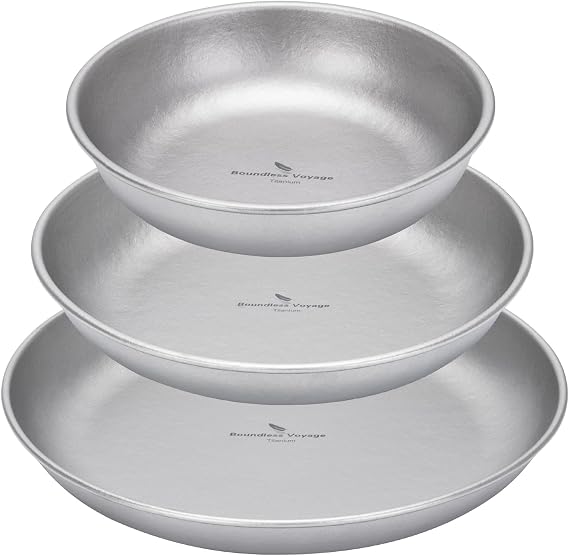 Camping Titanium Plates Lightweight Outdoor Tableware (3pcs 1104T)