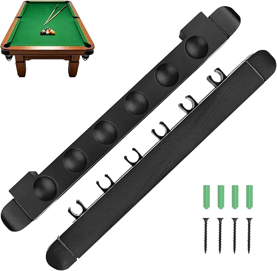 KFSCIP Pool Cue Holder, Wall Mounted Pool Cue Rack for 6ft pool Table, with Six Storage Slots, Durable Construction for Foldable P ool Table and Kids Pool Cue Organisation