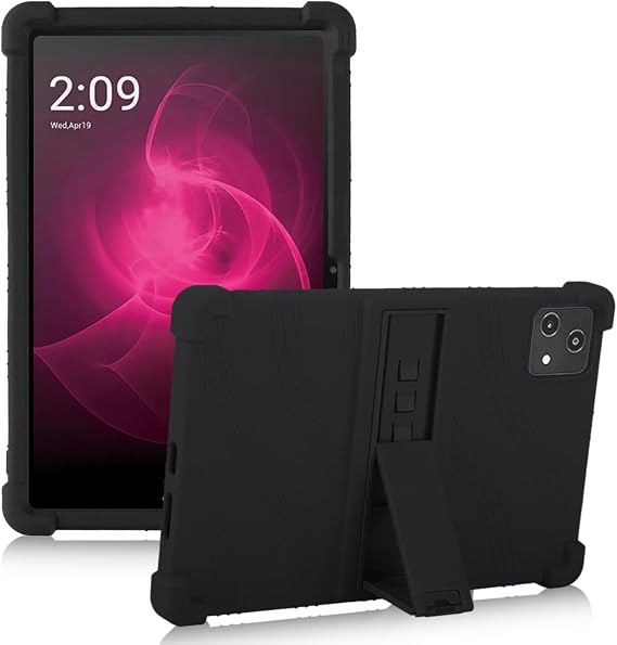 ATOOZ Silicone Case for T-Mobile Revvl Tab 5G Tablet 10.36 Inch,Revvl Tab 5G 10.36 Case for Kids with Adjustable Bracket (Black)