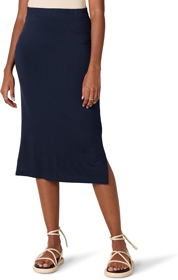 Amazon Essentials Women's Pull-On Knit Midi Skirt with Elastic Waist, Slits