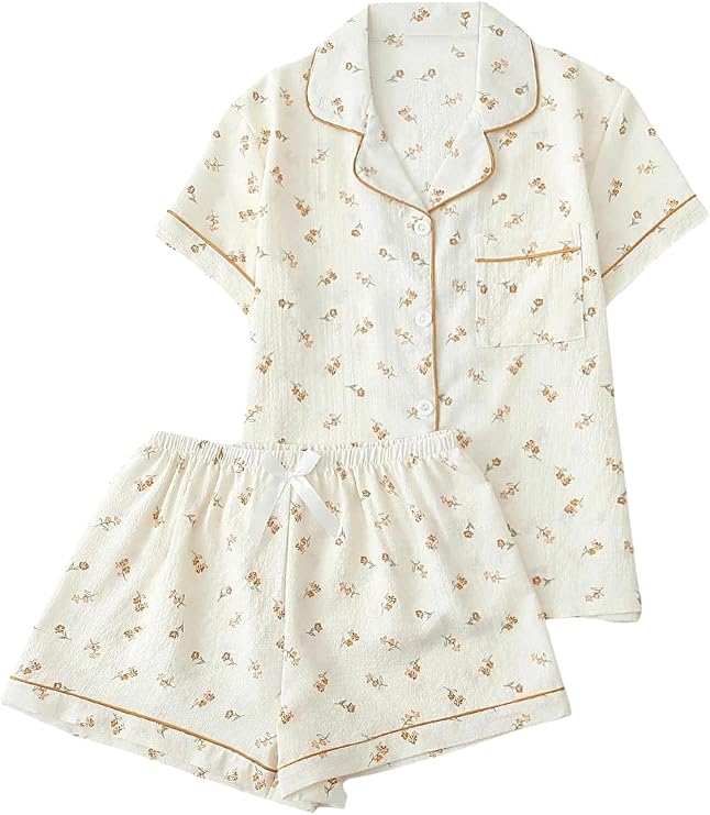 Remidoo Women's Cactus Pajamas Short Sleeve 2 Piece Silk Pjs Shorts Set