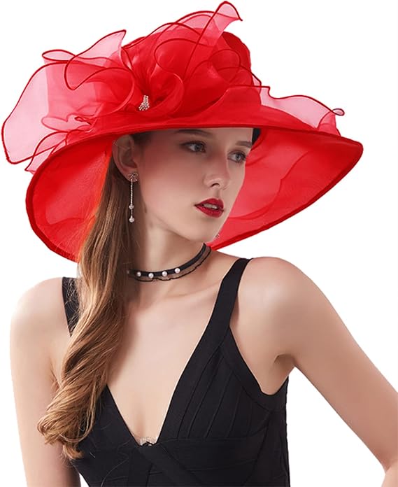ORIDOOR Womens Organza Church Tea Party Wedding Fascinator Derby Hat Wide Brim Sun Hats