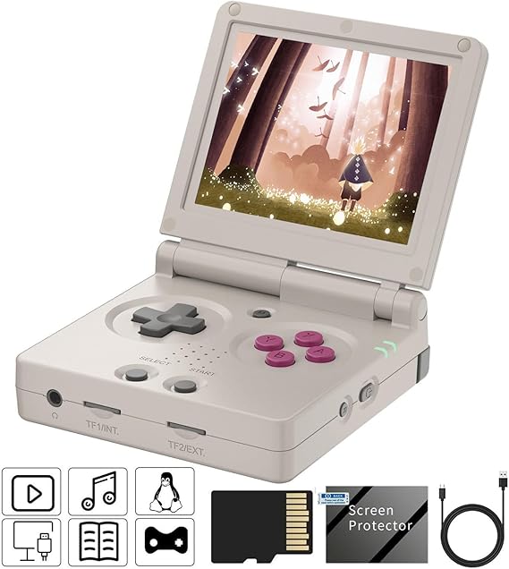 Voacle RG35XXSP Flip Retro Handheld Game Console , Linux System 3.5 Inch IPS Screen Built-in 64G TF Card Support TV Output (Gray-new)
