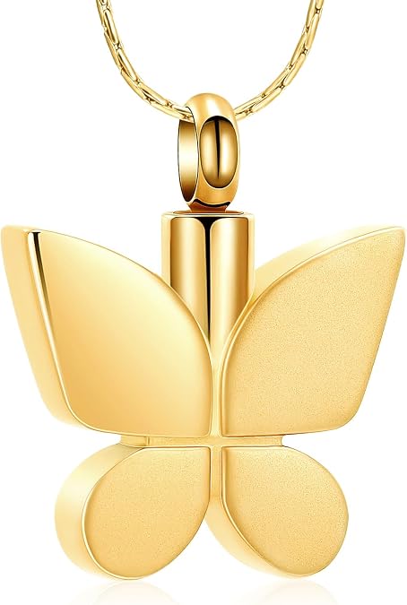 Minicremation Butterfly Urn Necklace for Ashes Stainless Steel Fashion Ash Necklace for Women Men Cremation Keepsake Memorial Human Ashes Pendant for Loss of Loved Ones