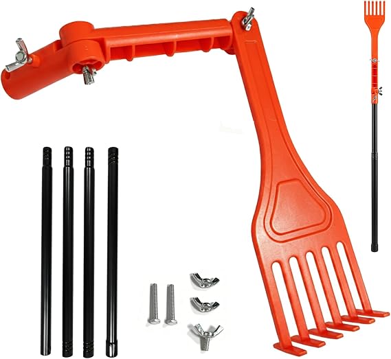 Mini Rake Head Gutter Rake Tool for Removing Leaves & Debris from Roofs, Rotating Adjustable Head, Equipped with a 51 inch Pole, Fits Gutters & Hard-to-Reach Areas Leaves and Debris Removal
