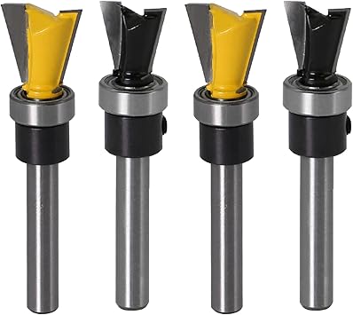 4Pcs 1/4 Inch Shank Dovetail Joint Router Bit Set, Dovetail Router Bits with Bearing Guide Dovetail Jig Bit for Woodworking Cutter Furniture Building Cabinet Making