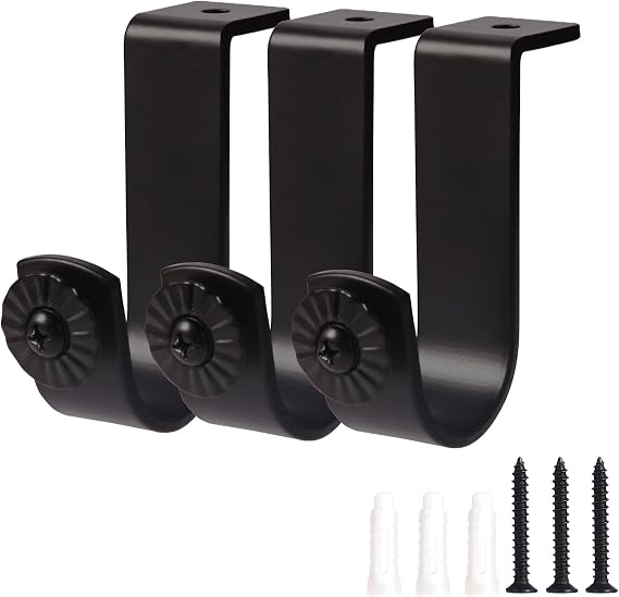 Curtain Rod Brackets - Ceiling Mount, Black (3 PCS)
