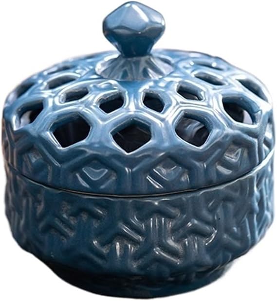 Garlic Keeper with Lid Ceramic Durable Garlic Holder, Garlic Jar for Organizing, Garlic Saver Storage for Kitchen Decor(Blue)